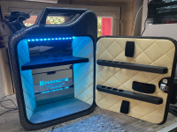 Kanister mit bel. Spiegel, schwarz/silber mit Leder in latte macchiato